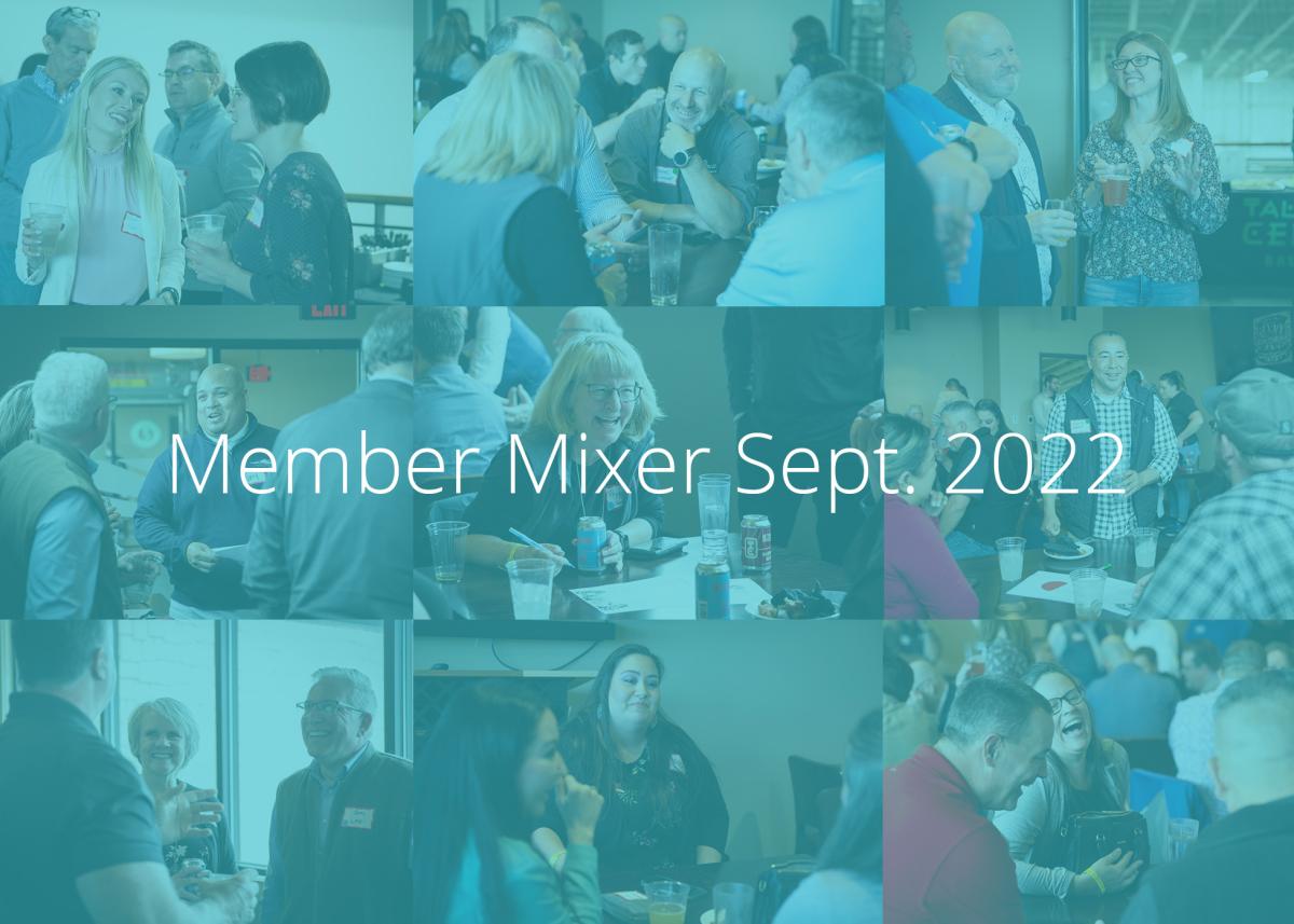Image of 9 tile photos of people attending a mixer